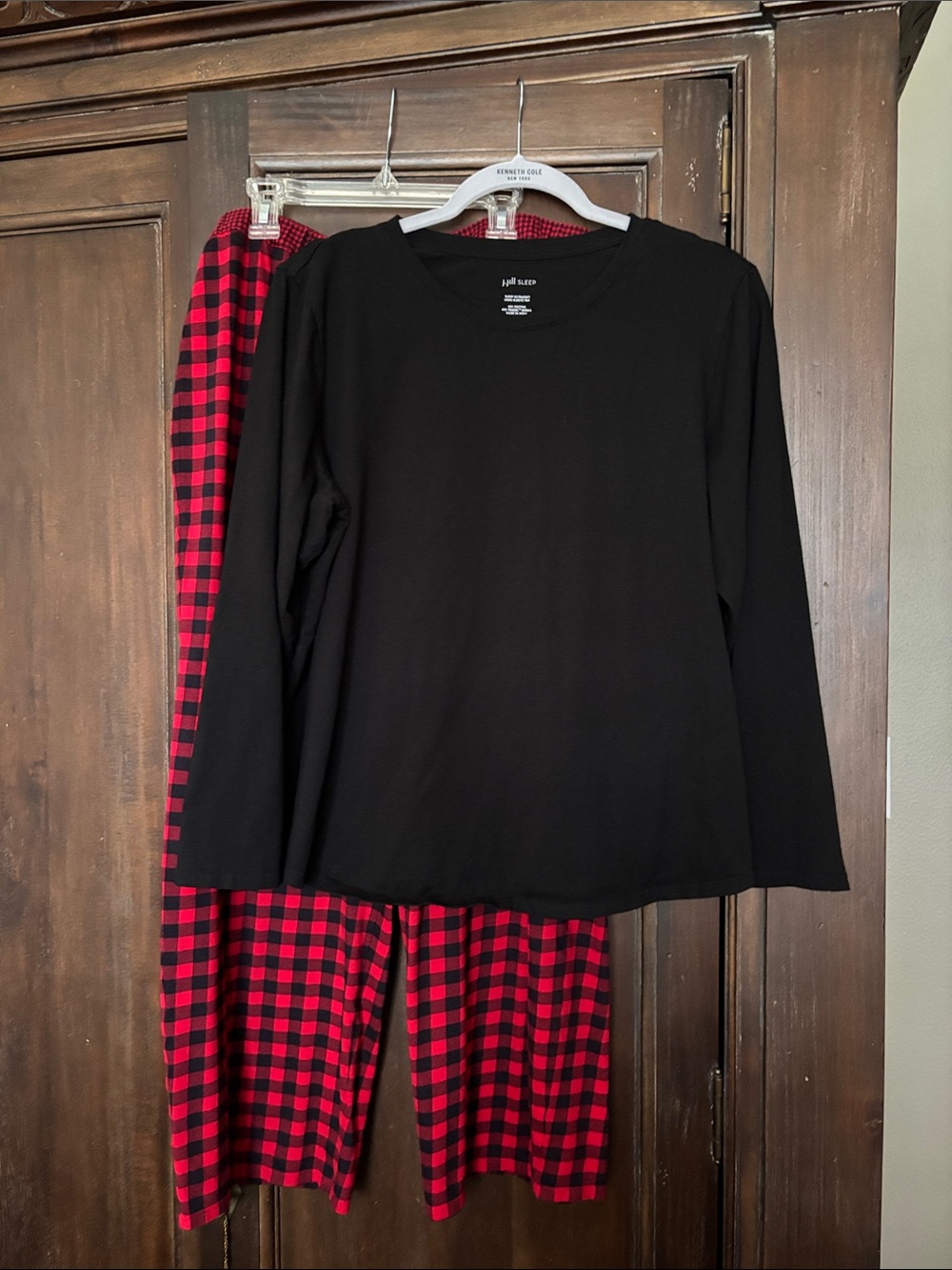 J.Jill Black & Red Buffalo Plaid Pajama Set - Cozy Long Sleeve Top & Pants Large